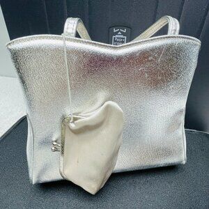 GUC Vintage 1960's Harry Levine Shimmering Silver Evening Bag w/Coin Purse, 8" L